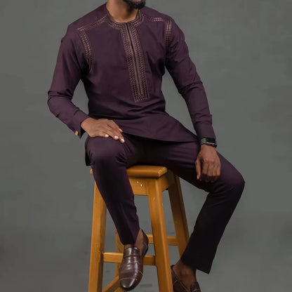2025 African Men Dashiki Long Sleeve 2 Piece Set Traditional Outfit Africa Clothing White Men's Suit Male Shirt Pants Suits