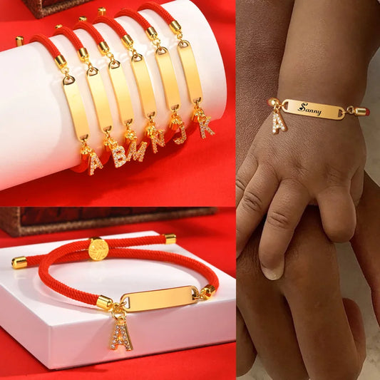 Custom Initial Letter Name Bracelet for Little Girl Boy, Personalised Birththday Gift, Red Thread Rope Bracelet Adjustable