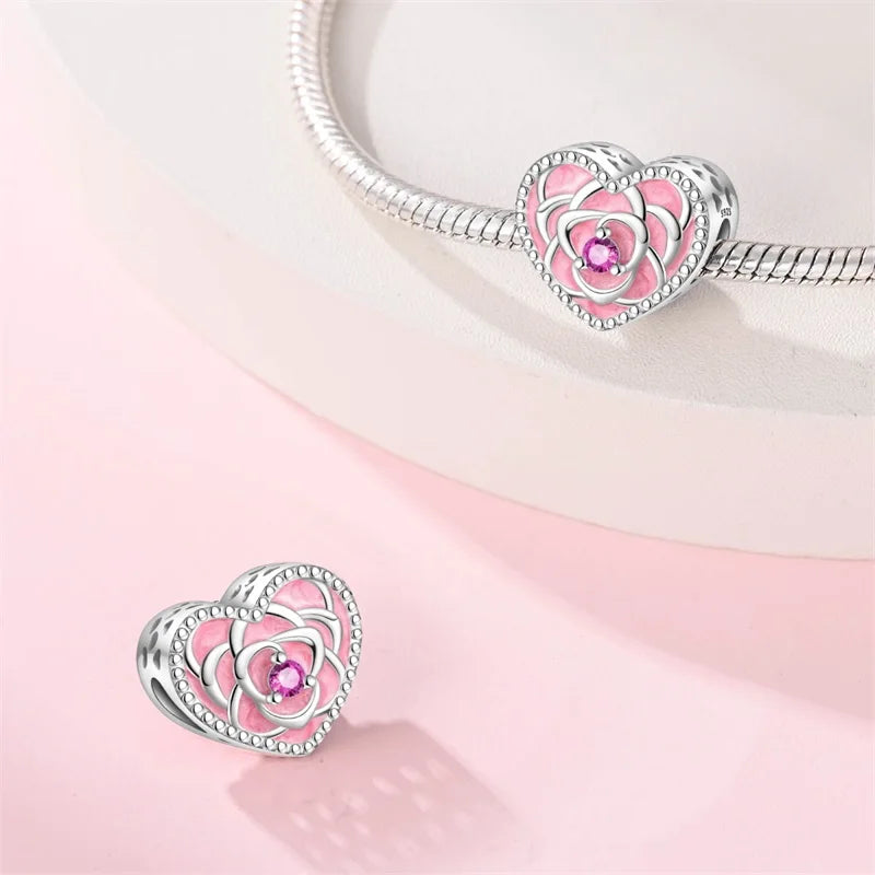 Spring Day 925 Sterling Silver Sunflower Azalea Peony Butterfly Flower Charms Beads Fit 3mm Bracelets DIY Fine Jewelry Making