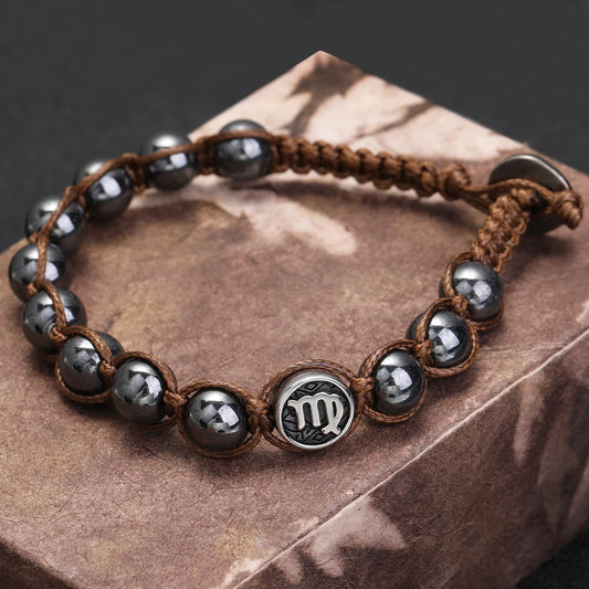 Hand Knitted 12 Zodiac Bracelets Hematite Stainless Steel Leo Libra Bracelet Couples Friendship Gifts Bracelets Jewelry