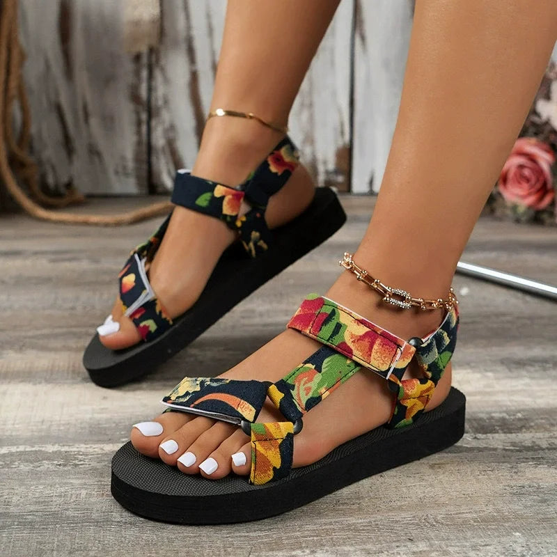 Summer Flat Women's Shoes Outdoor Sandals Casual Women Slippers Hemp Rope Set Foot Beach Sandals Large Size Hook & Loop Sandals