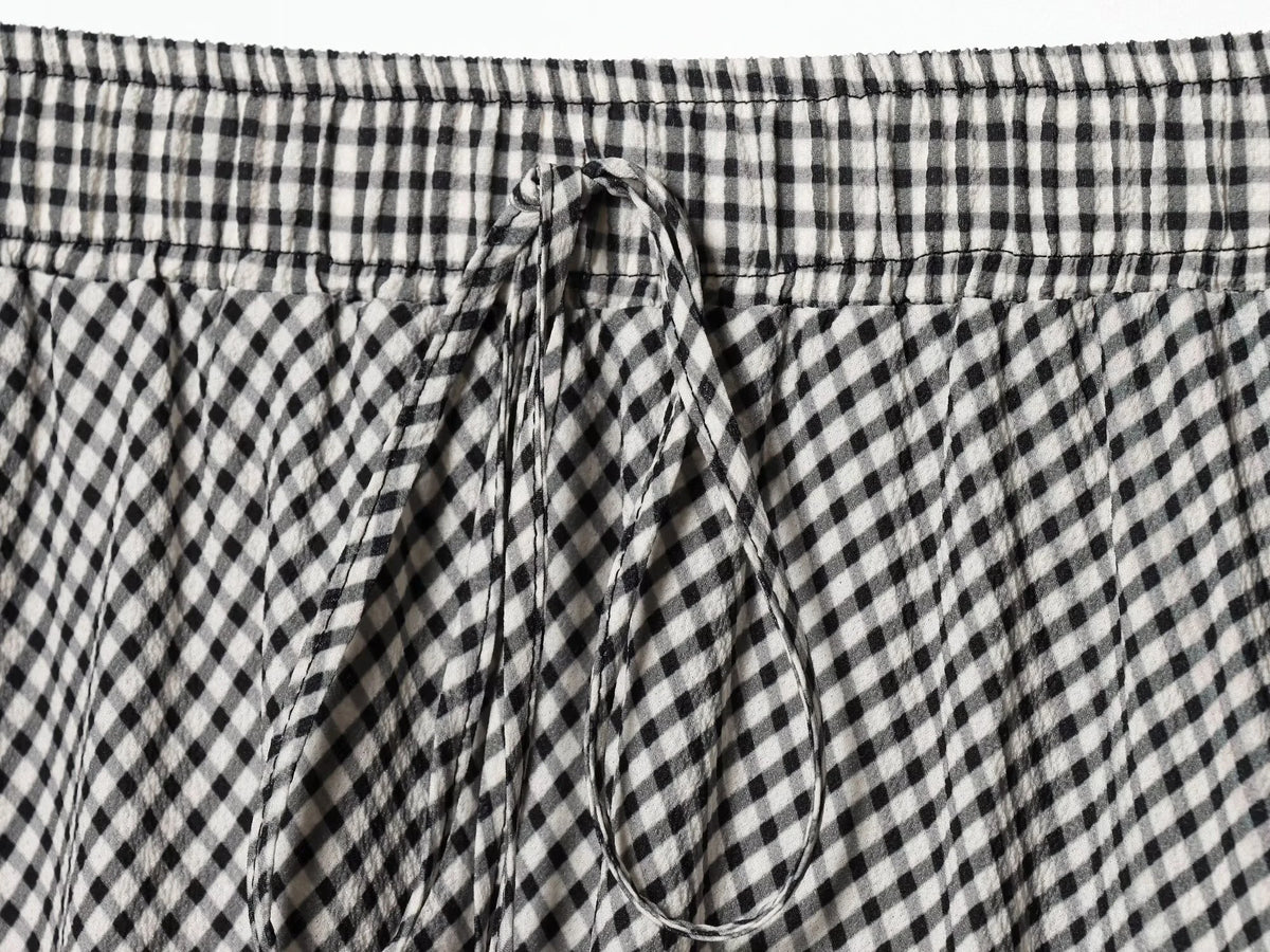 European and American style women's 2026 summer new fashion elastic waist small plaid simple A-line MIDI skirt