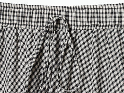 European and American style women's 2026 summer new fashion elastic waist small plaid simple A-line MIDI skirt