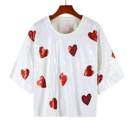 Summer Contrast Color Patchwork Geometry Letter Streetwear Short T-Shirt Sequins Hip Hop Night Club Women's Tops