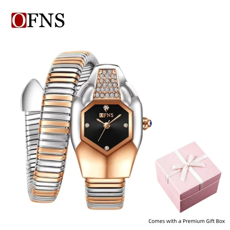Women Serpentine Quartz Watch Rhinestone Embellished Light Luxury Bracelet Watch Fashion Simple Waterproof Wristwatch for Party