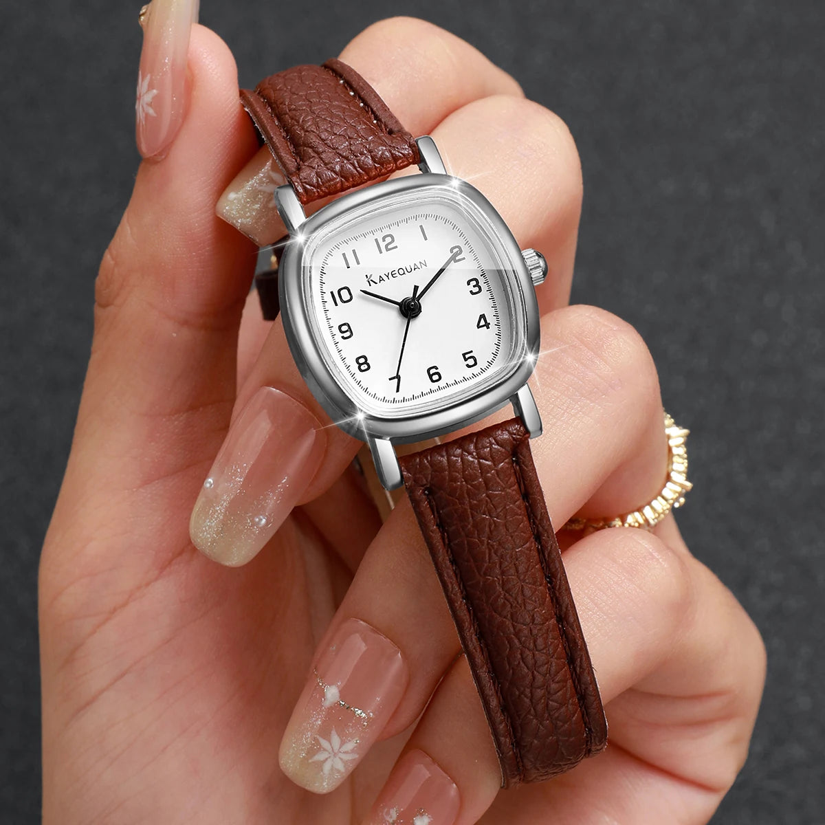 Minimalist Square Ladies Watch Brown Leather Strap Rose Gold Case Fashion Women Quartz Wristwatch Relogio Feminino (Without Box)