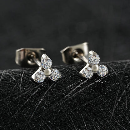 1 Pair Right Grand ASTM F136 Titanium 20G Trinity CZ Stud Earrings Simple Hypoallergenic Triple Flower Cartilage Earring Set