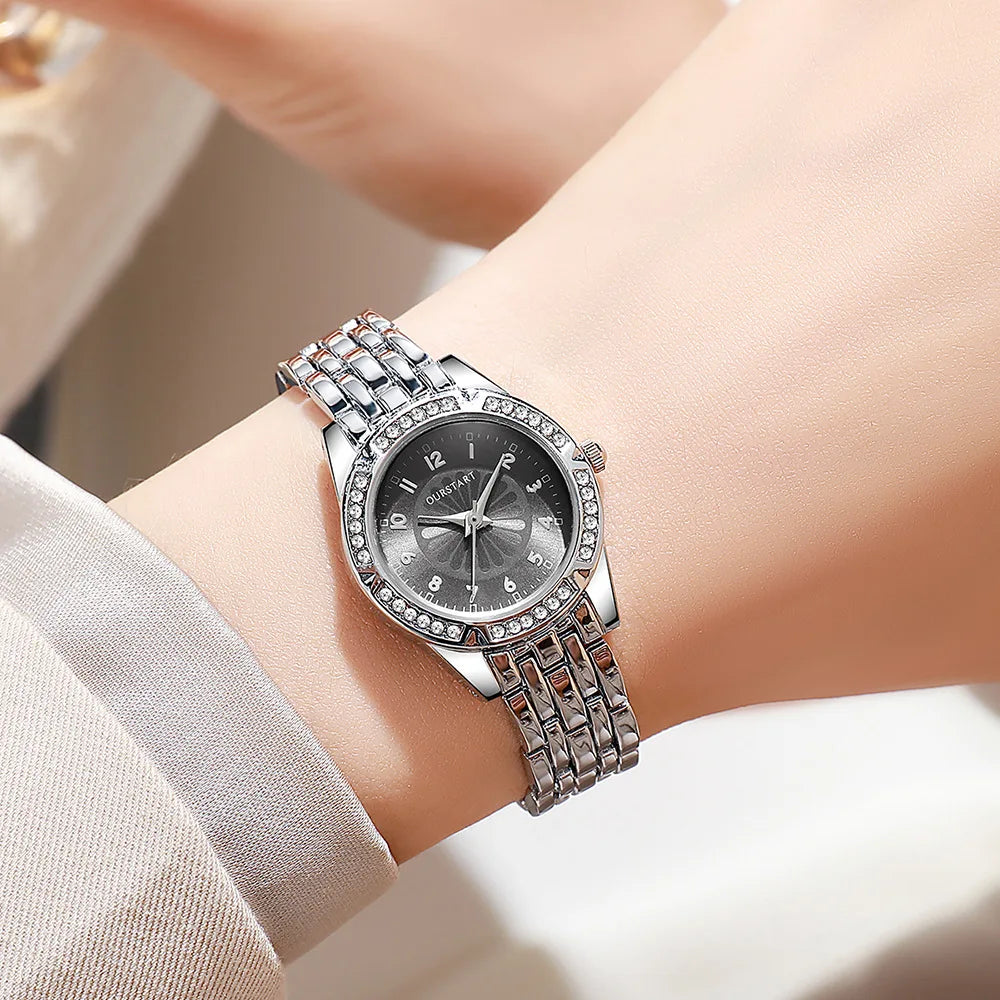 Women's Quartz Watch Diamond Encrusted Fashion Ladies Wrist Watch Small Dial Fresh Stylish Female Watches Ice Blue Girl Gifts