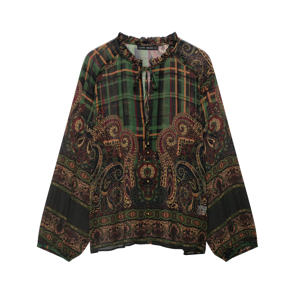 Winter new fashionable long sleeved round neck layered decorative printed shirt asymmetrical hem MIDI skirt set