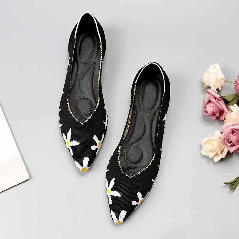 Women's Shoes Mesh Breathable Pointed Toe Flat Shoes Fashion Soft Bottom Knitted Shoes Female Casual Slip on Footwear Loafers85