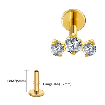 Right Grand ASTM F136 Titanium Triple CZ Cluster Cartilage Earring 16G Mini CZ Labret Tragus Helix Medusa Flat Back Piercing