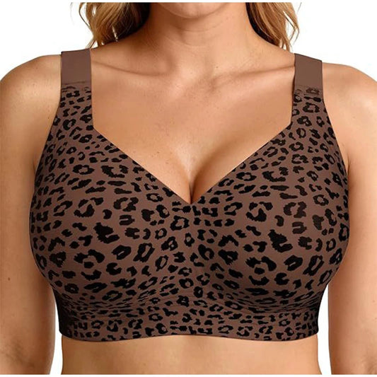 Leopard Print Jelly Bras Women's Wire-Free Seamless Full Coverage Plus Size Supportive Seamless Comfort Lightweight Daily Wear S