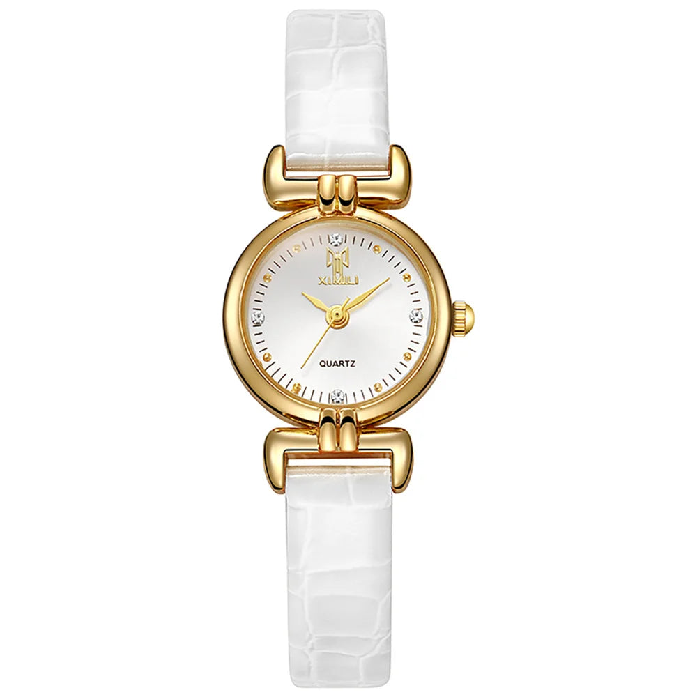 Fashion 2024 New Ladies Small Simple Diamonds Quartz Watch Black Leather Women's Dress Clock Gift Wristwatch