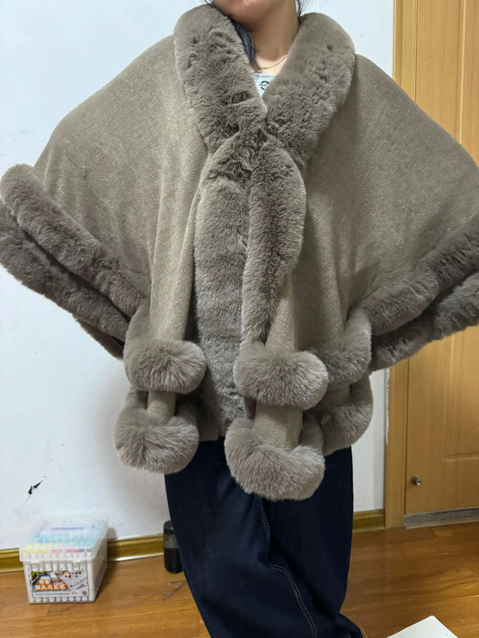 Women's Textured-Trim Cape Wrap