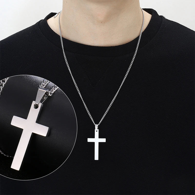Fashion Stainless Steel Cross Pendant Necklace For Women Men Link Chain Charm Necklace Cool Boys Girls Punk Hip Hop Jewelry Gift