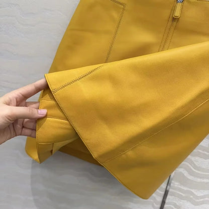 Women's High Waist Sheepskin Leather Mini Skirt Front Zipper Elegant Office Chic Skirt Autumn Fashion 2026