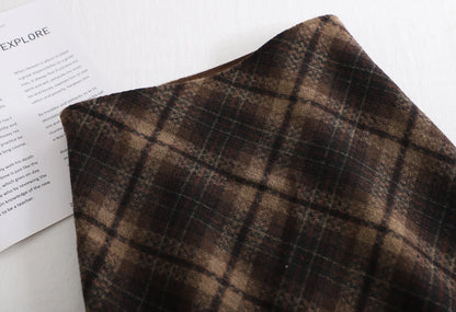 Harajuku Vintage Plaid Coffee Brown Woolen Midi Skirt For Women Tassel High-waist A-line Skirt Trendy Winter Office Commut Outfi