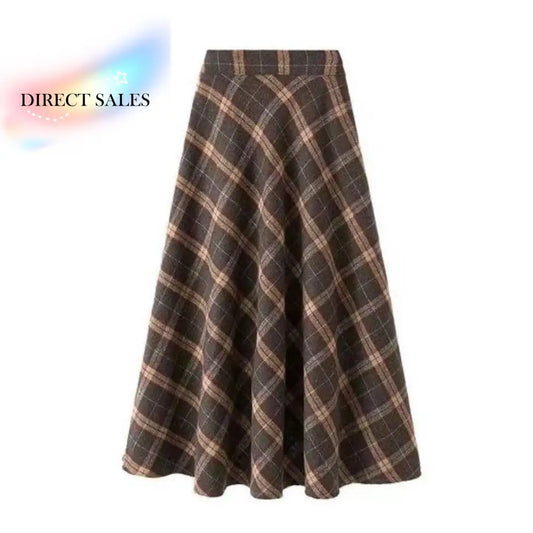 High Waist Retro Plaid Skirt Slim Fit Winter Autumu High Waist Long Skirt Preppy Style Aesthetic A-line Half Dress Girls