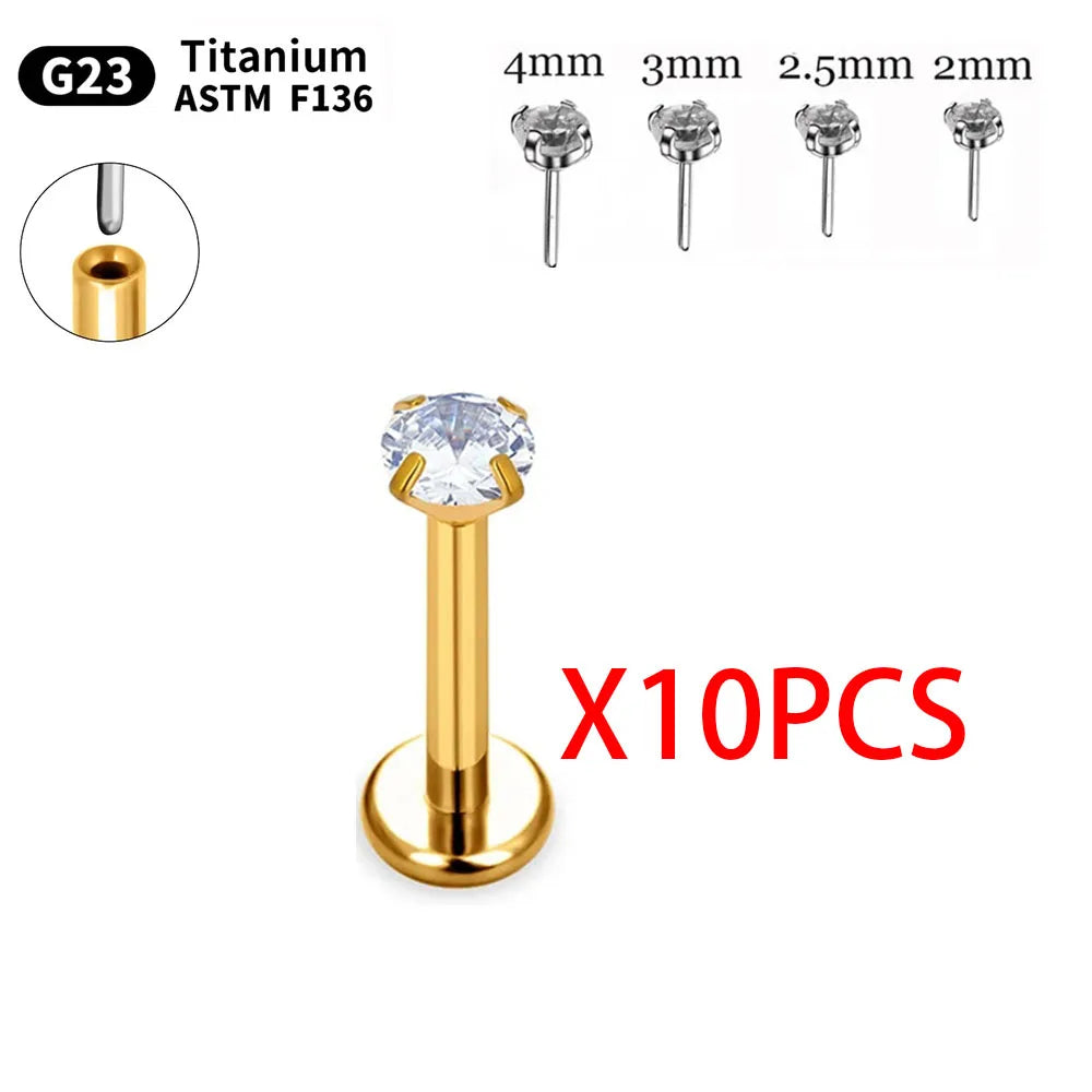 1.5mm/2mm/3mm/4mm 10pcs G23 Titanium Piercing Labret Lip Stud Earrings for Women Wholesale Body Jewelry Nasal 20/18/16G Labret