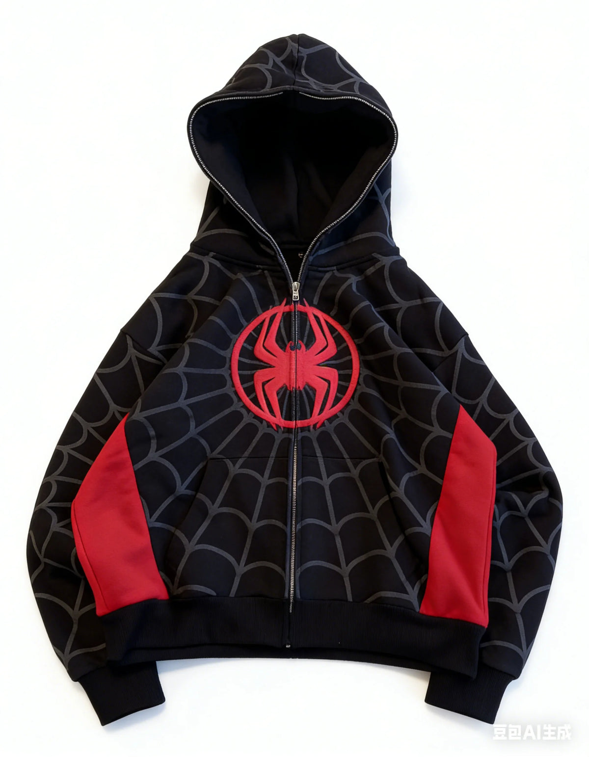 New Gothic Dark Spider Print Hooded Cardigan Loose Sweater Jacket Women