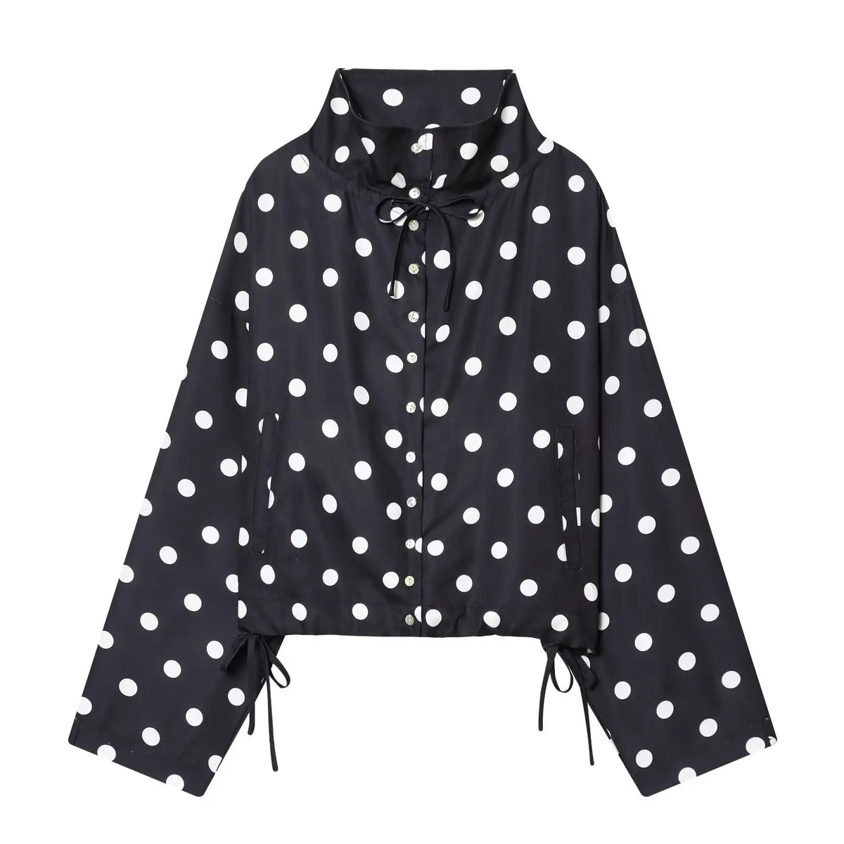 HH Woman Long Sleeve Pink Polka Dot Jacket Fashion Single Breasted High Collar Short Coat Women Spring Casual High Street Jacket