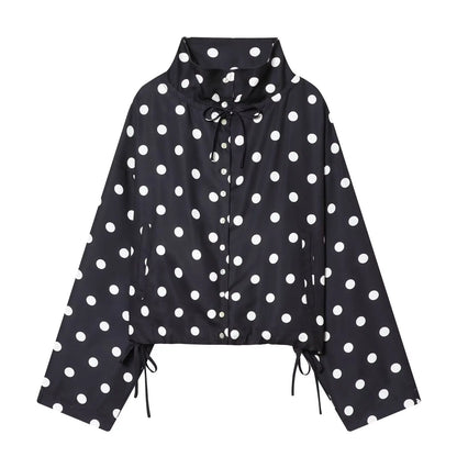 HH Woman Long Sleeve Pink Polka Dot Jacket Fashion Single Breasted High Collar Short Coat Women Spring Casual High Street Jacket