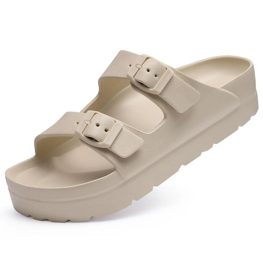 Comwarm New Women's Platform Sandals With Arch Support Lightweight Slip on Eva Slides Summer Beach Sandal with Adjustable Buckle
