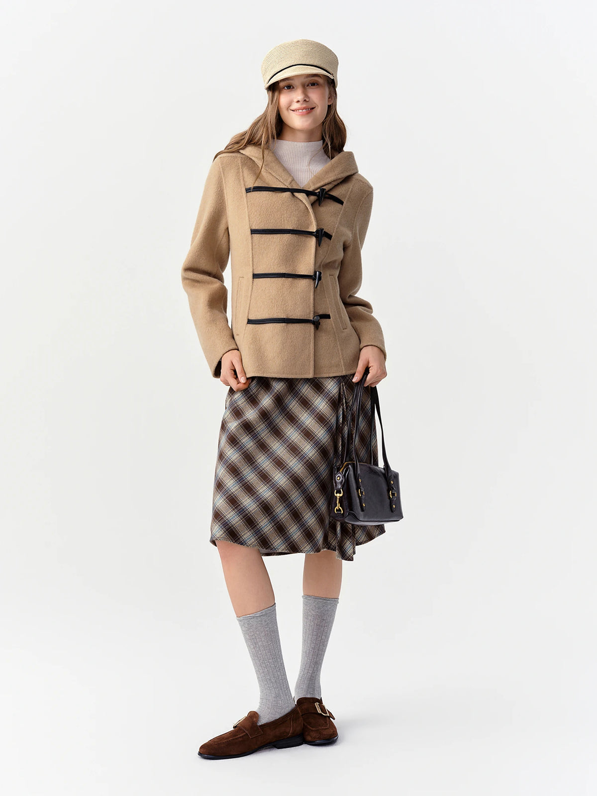Women's Brown Plaid A-Line Skirt