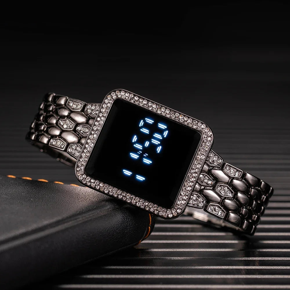 Women's Watches Top Luxury Rhinestone Digital Watches for Woman Fashion Steel Ladies Wristwatches Electronic Clock Montre Femme