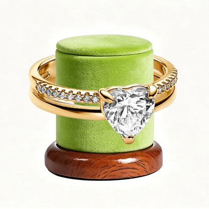 New 925 Silver Sparkling Double Heart Blue Pear Blossom Ice Pillar High Princess Crown Ring Fashion DIY Charm Jewelry