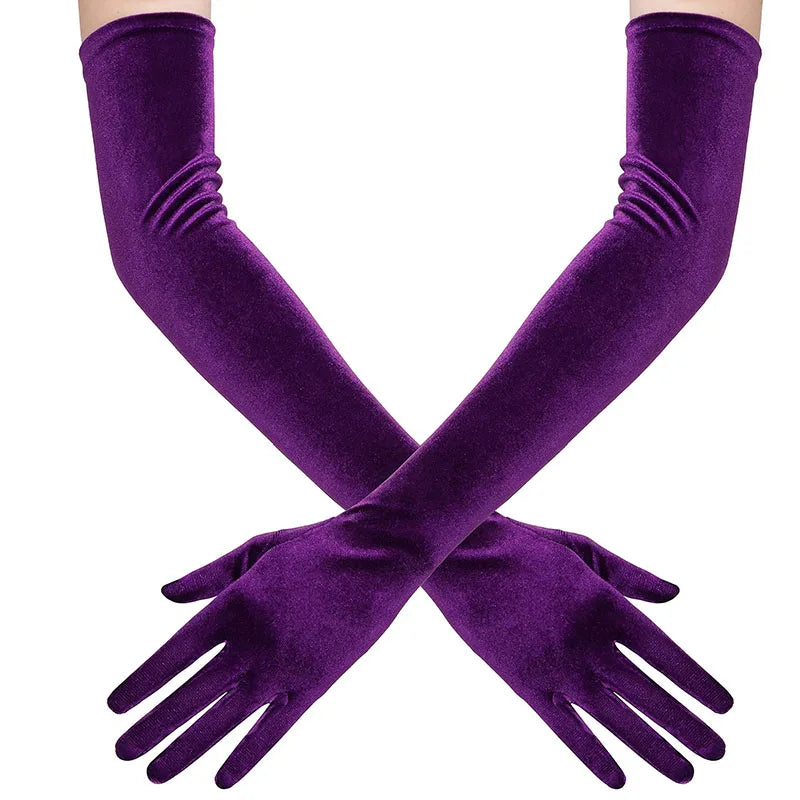 53cm Women Velvet Long Warm Evening Dress Elegant Etiquette Black Elasticity Gloves Retro Style Banquet Party Accessories
