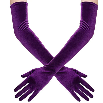53cm Women Velvet Long Warm Evening Dress Elegant Etiquette Black Elasticity Gloves Retro Style Banquet Party Accessories