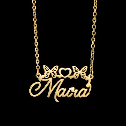 Atoztide Multiple Custom Name Frosted Necklaces Full Stone Butterfly Chain Stainless Steel for Women Pendant Jewelry Gifts