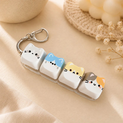 Cute Cat Relax Button Keycap, Kawaii Cat 4-Key Keyboard Fidget Toy for Friends Gift, Portable Fidget Keychain Fashion Bag Charm