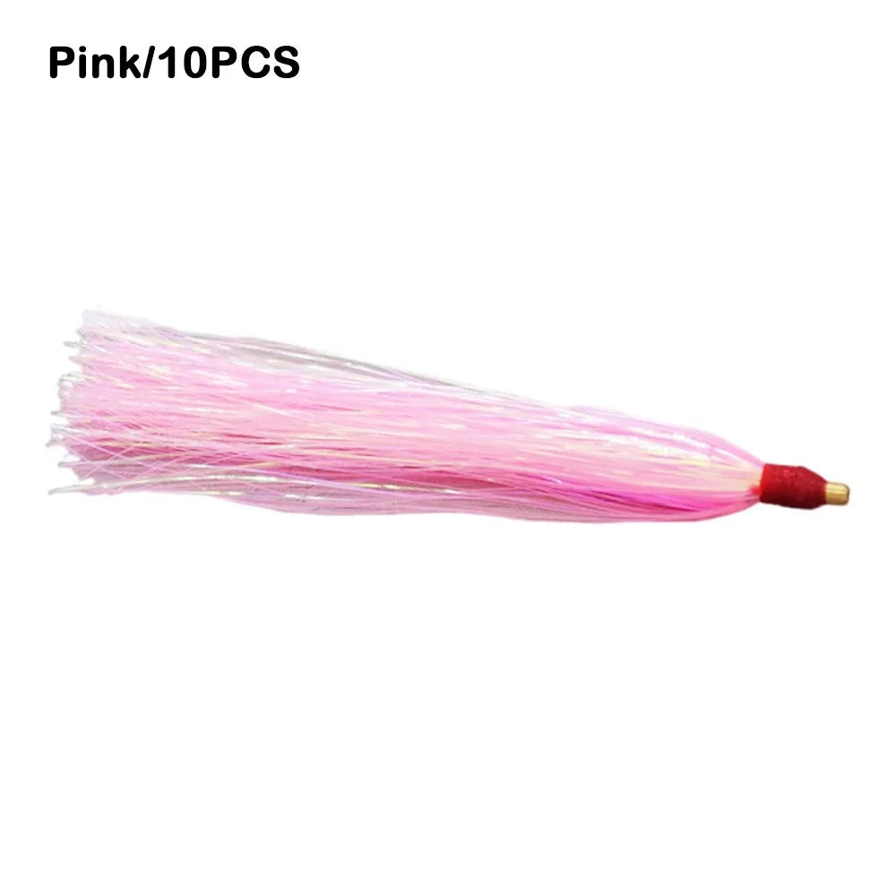 10PCS Colorful Rubber Trolling Skirt Fishing Bait Flash Line Portable Tuna Lure Artificial Bait Rig Fishing Hooks Fishing Tackle