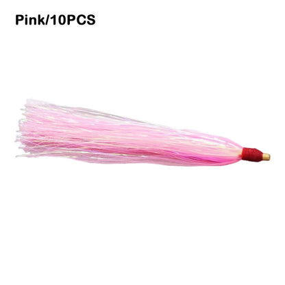 10PCS Colorful Rubber Trolling Skirt Fishing Bait Flash Line Portable Tuna Lure Artificial Bait Rig Fishing Hooks Fishing Tackle