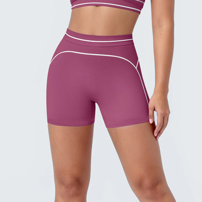 High Waist Stripe Fitness Yoga Shorts for Woman's Quick-Dry Breathable Hip-lifting Summer Gym Running Color Blocking Yoga Shorts