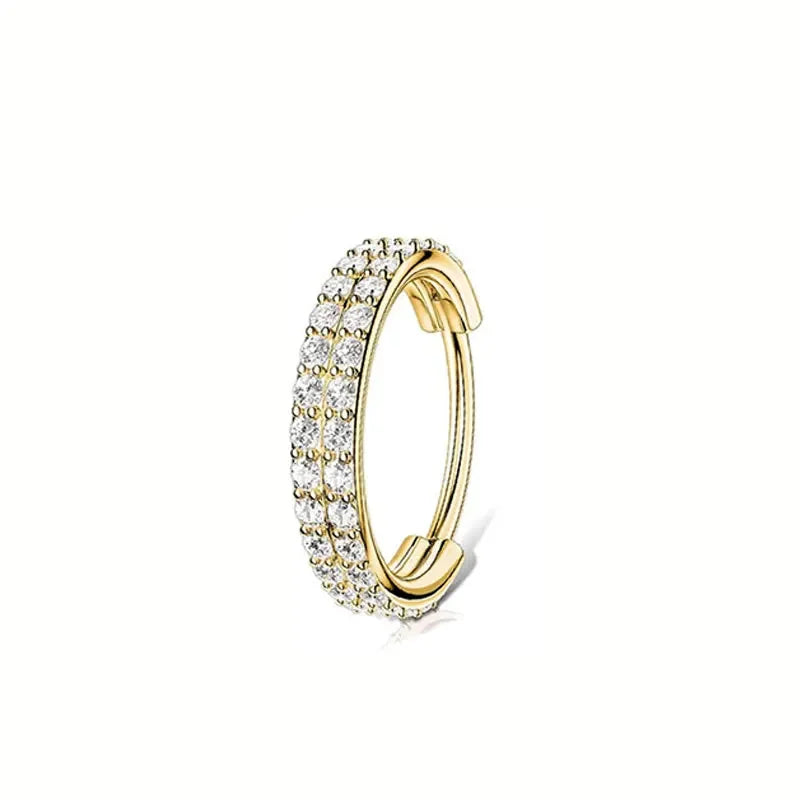 ASTM F136 Titanium 16G Double Layered Zircon Nose Clicker Segment Clicker Ring Helix Cartilage Nose Ring Piercing Body Jewelry