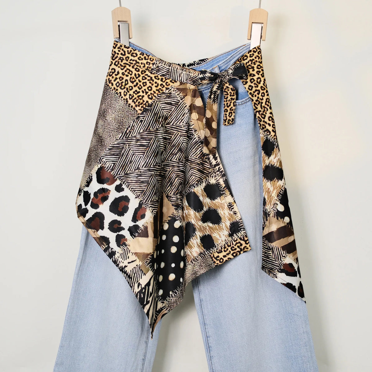 Streetwear Layering Pannier Skirt with Side Tie, Paisley Polka Dot Leopard Print Hem, Multifunctional Apron Skirt for Dresses