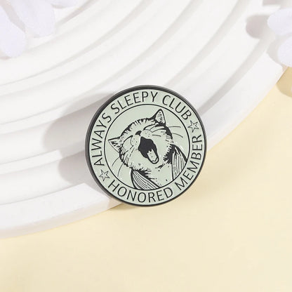 Always Sleeping Club Enamel Pins Cartoon Cute Cat Yawn Brooches Lapel Badges Retro Sassy Animal Jewelry Gift for Kids Friends