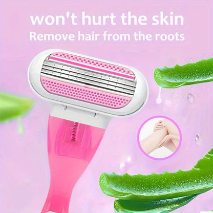 Women Razor 1 Handle 3 Cartridges Stainless Steel Blade Rubber Handle Reusable Body Hair Remove Razor Blade