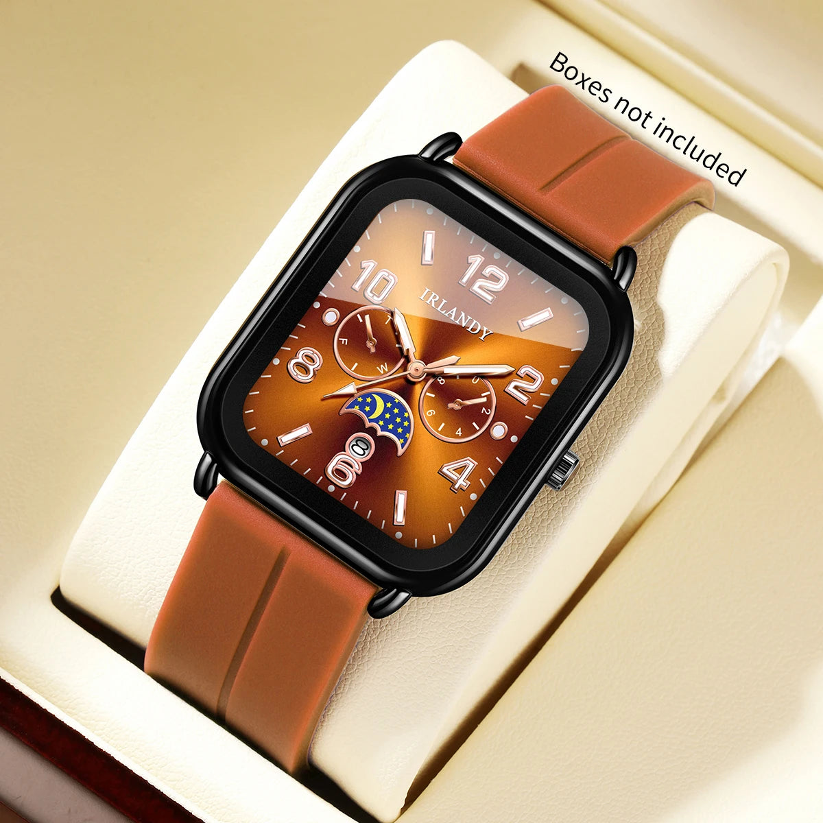 Fashion Square Women Watch Brown Silicone Strap Calendar Quartz Wristwatches Ladies Clock Relogio Feminino（Without Box）