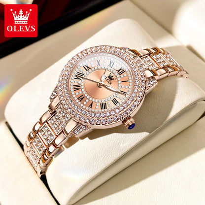 OLEVS 9943 Original Diamond Watch for Women Luxury Elegant Stainless Steel Waterproof Quartz Wristwatch Fashion Ladies' Watches