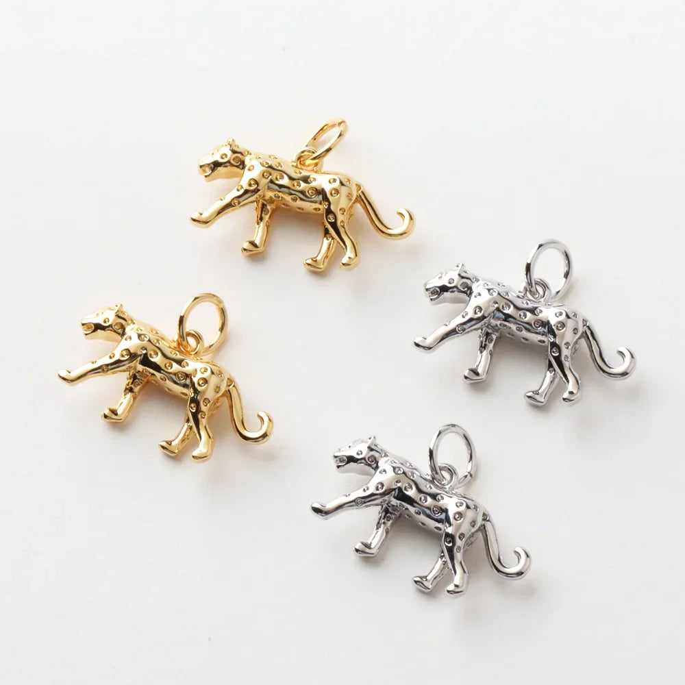 2PCS Mini Cheetah leopard Pendant Necklace Brass Charms for Jewelry Making Bracelet  DIY Hand Made Gold Plated Accessories