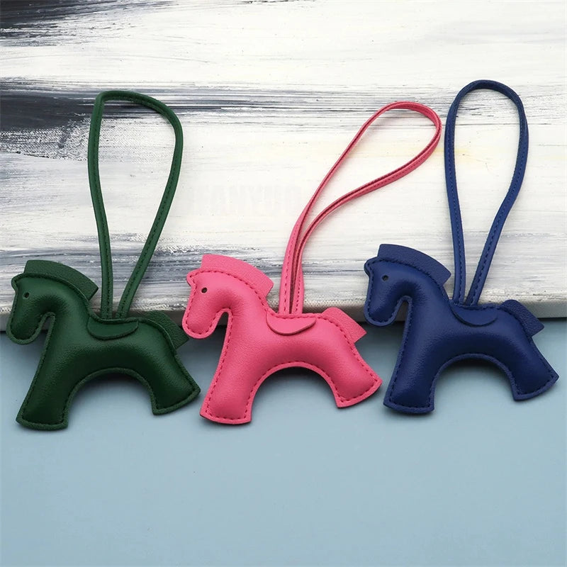 2025 New Fashion Bag Accessories Horse Keychain With Strings Rope All-around PU Leather Tiny Horse Embellishment For Female Gift