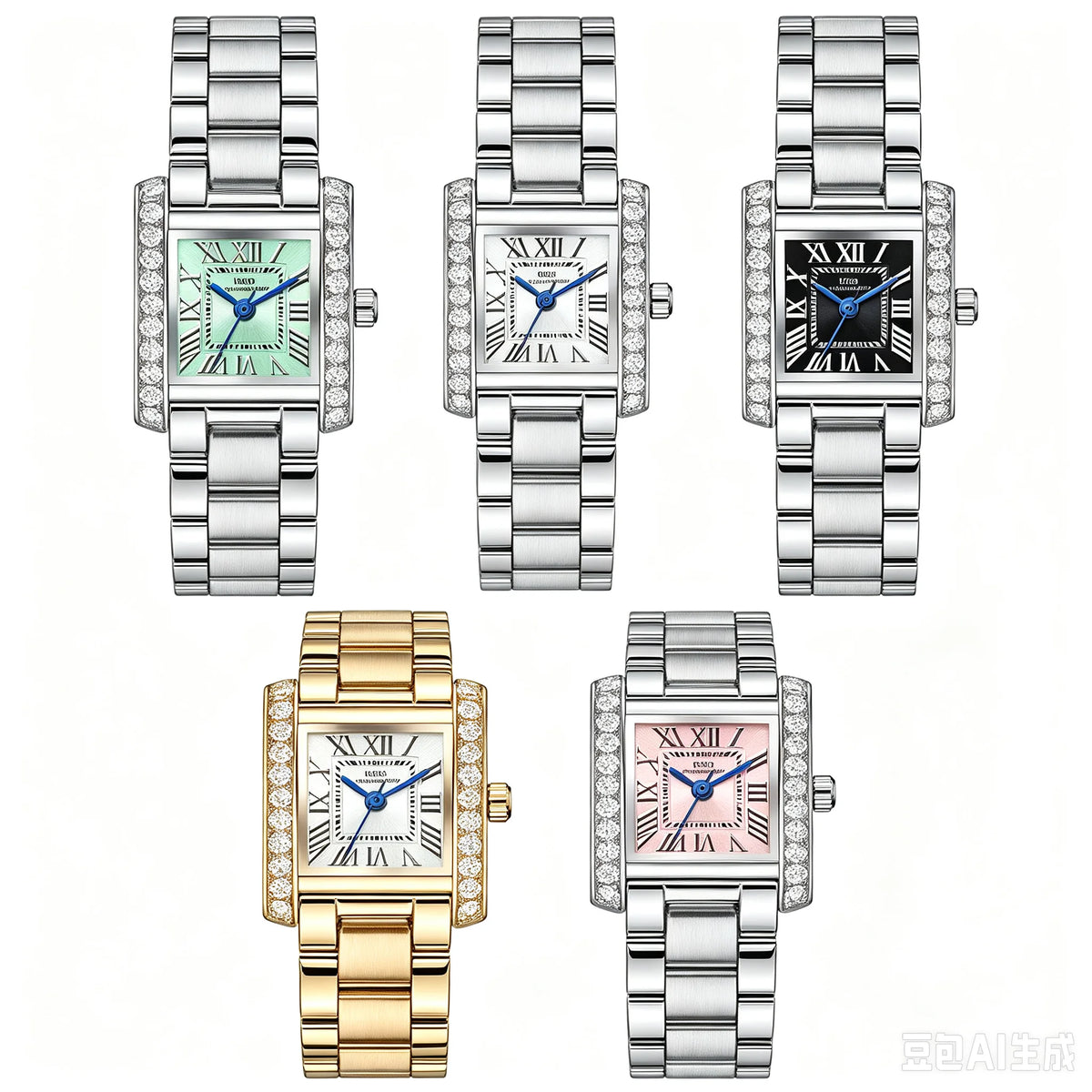 Luxury Brand Women Watch Rectangular Dial Pink Waterproof Exquisite Green Hand Clock Female Gift Luxury Ladies Wristwatch Silver