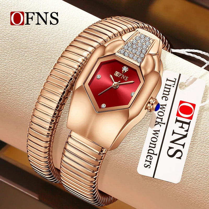 Women Serpentine Quartz Watch Rhinestone Embellished Light Luxury Bracelet Watch Fashion Simple Waterproof Wristwatch for Party