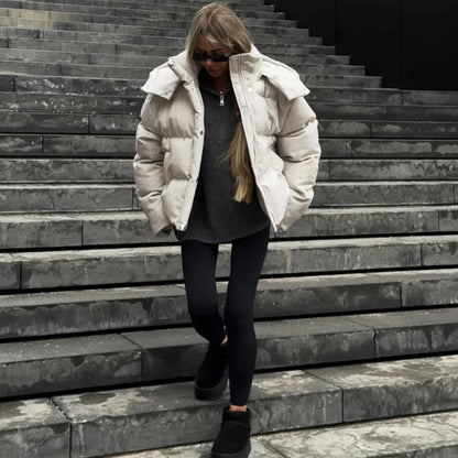 Fashion Women's Winter Jacket Casual Solid Hooded Full Sleeve Zip-up Loose Padded Coats New Street Chic Warm Outwear 2026