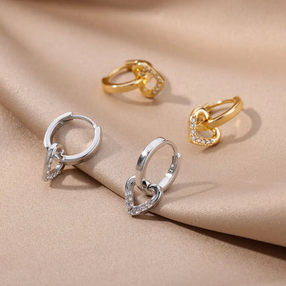 Hollow Zircon Heart Earrings For Women Stainless Steel Gold Color Heart Earring Luxury Wedding Couple Jewelry Gift Free Shipping