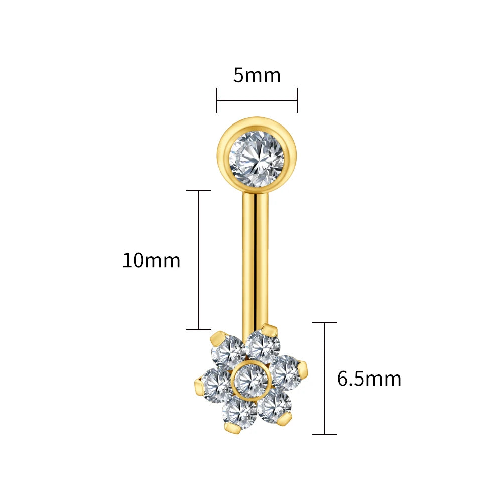 Right Grand ASTM F136 Titanium CZ Flower VCH Piercing 14G L-Bend Barbell Christina Piercing Jewelry